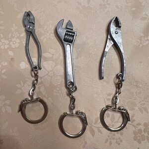 Metallic Tool Design Keychain Trio